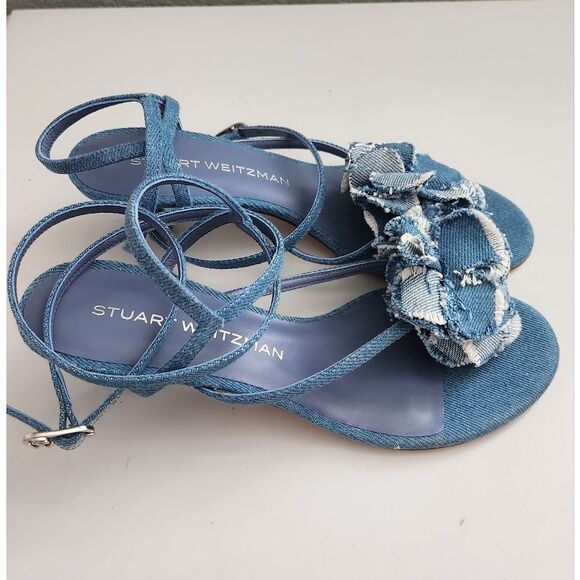 $495 Stuart Weitzman Belize 50 Stappy Sandal In Denim 7B - Picture 4 of 10